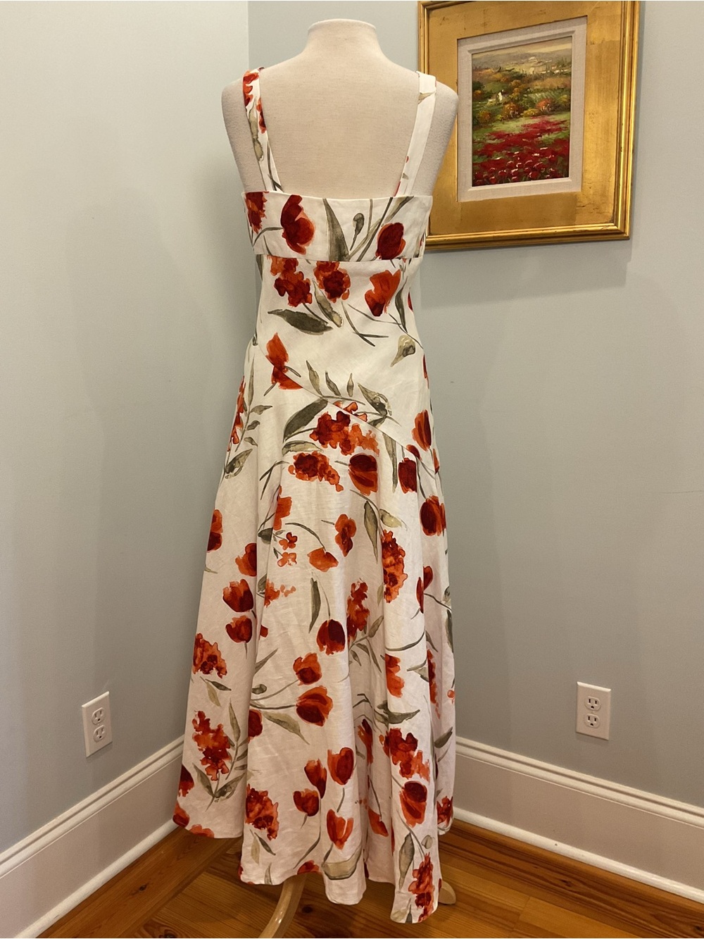 Reformation Bekki Linen Floral Midi Dress White Red Poppy Print NEW - Picture 4 of 10